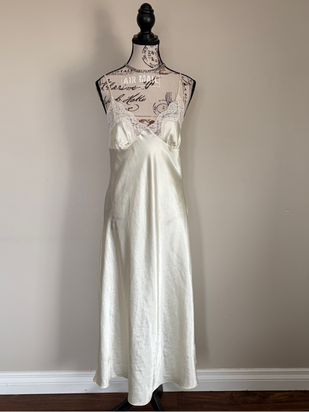 butter yellow 90’s maxi slip dress with lace trim